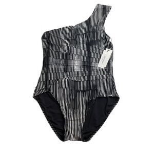 Calvin Klein Printed One Shoulder Starburst One Piece Swimsuit Black 18 New